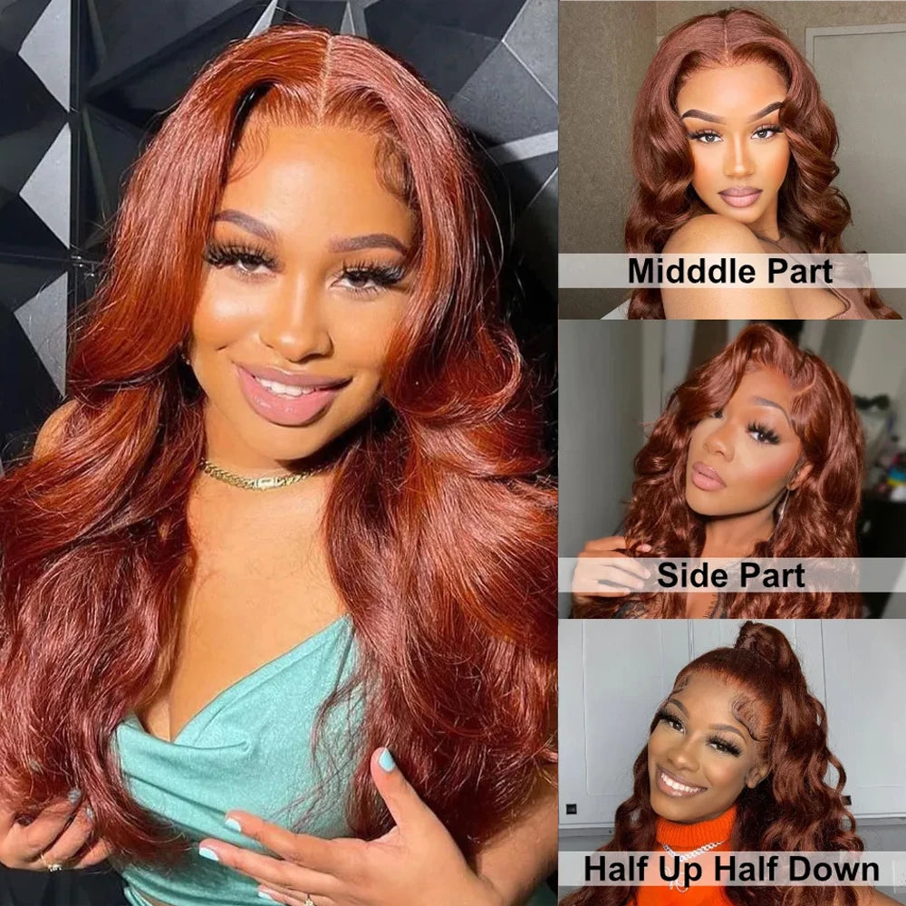 Reddish Brown Body Wave Lace Front Human Hair wig