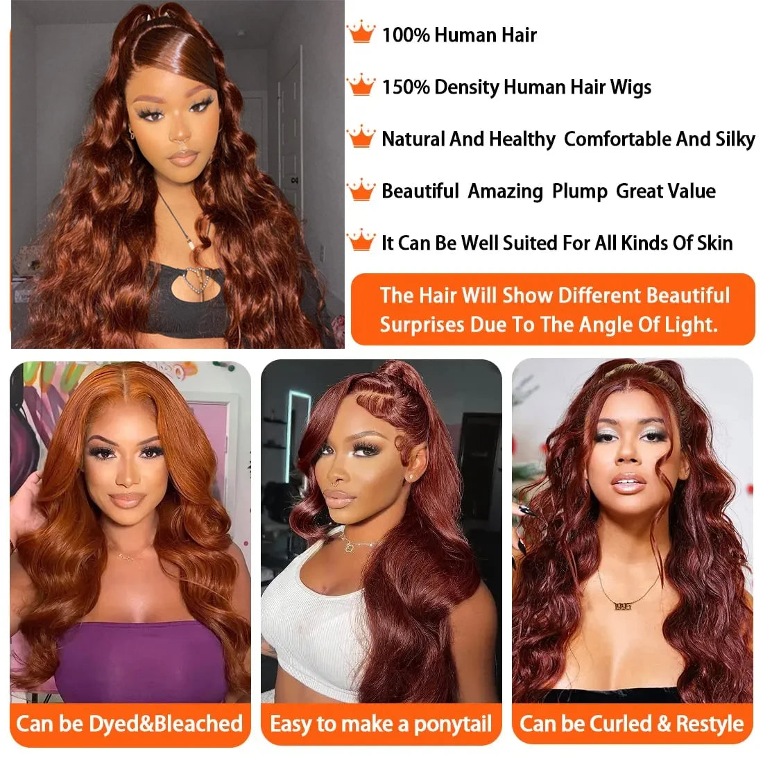 Reddish Brown Body Wave Lace Front Human Hair wig